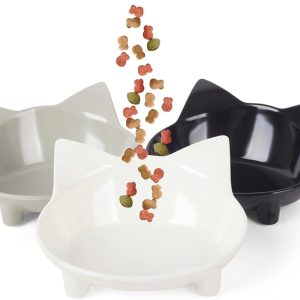 Cat Bowls, Anti-slip Multi-purpose Food and Water Bowl Set, 3-Pack - Grey/Black/White