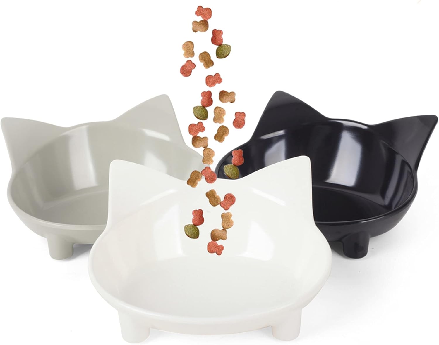 Cat Bowls, Anti-slip Multi-purpose Food and Water Bowl Set, 3-Pack - Grey/Black/White