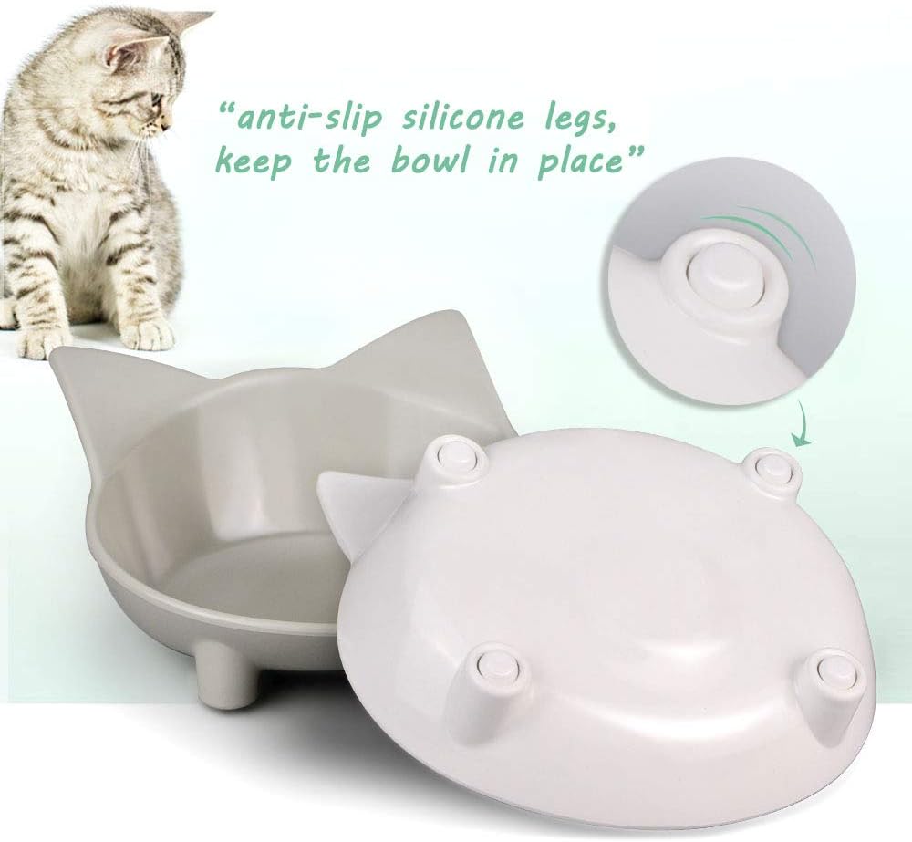 2 Pack Cat Bowls, Multi-purpose Pet Feeding Bowl, Anti-slip Cat Shaped Food and Water Feeder (White/Grey) - Image 4
