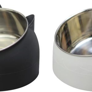 Stainless Steel Pet Cat Bowl 2-Pack, 200 ml, Black + White