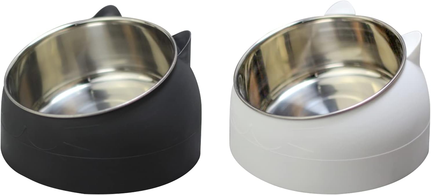 Stainless Steel Pet Cat Bowl 2-Pack, 200 ml, Black + White
