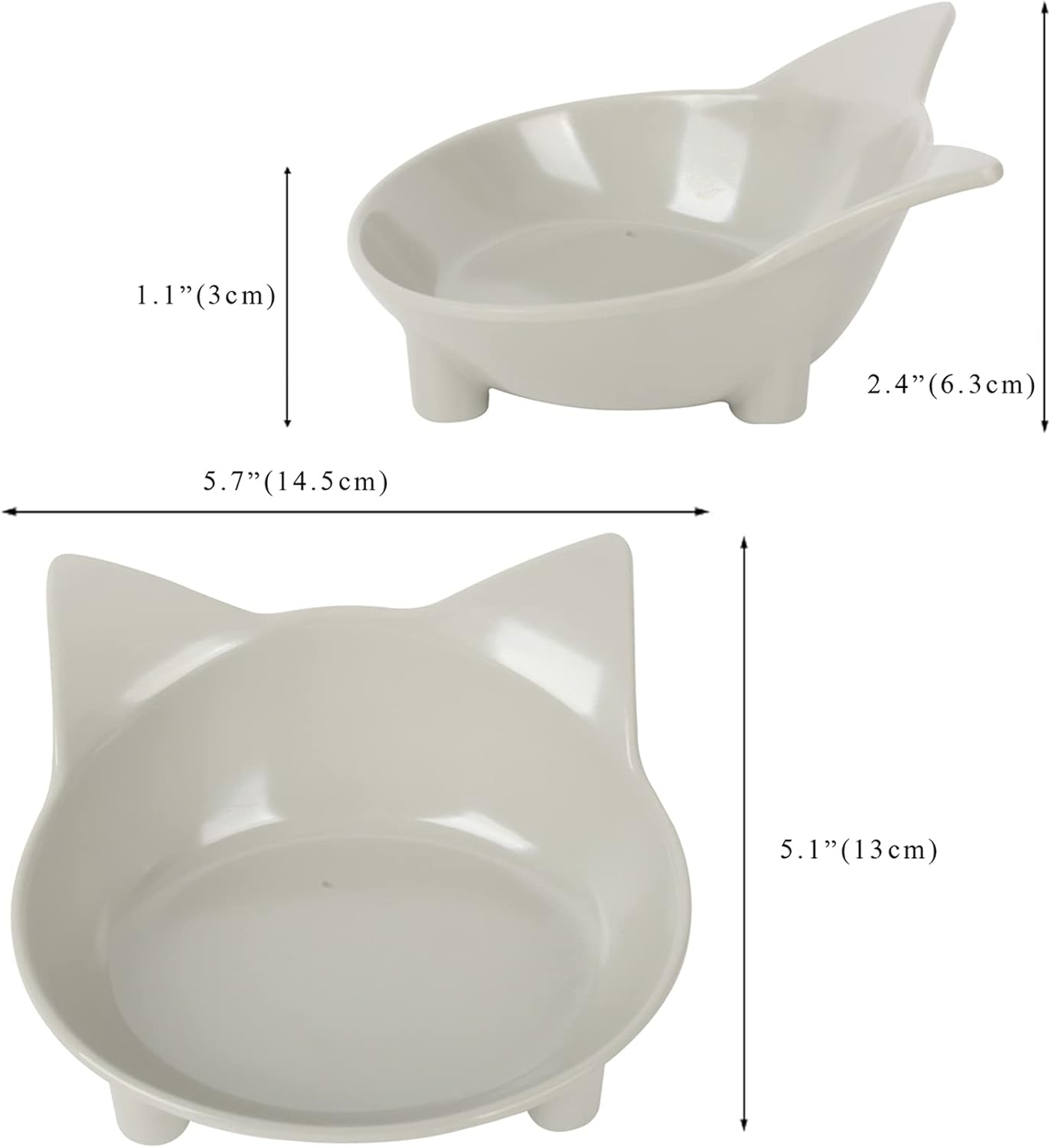Cat Bowls, Anti-slip Multi-purpose Food and Water Bowl Set, 3-Pack - Grey/Black/White - Image 2