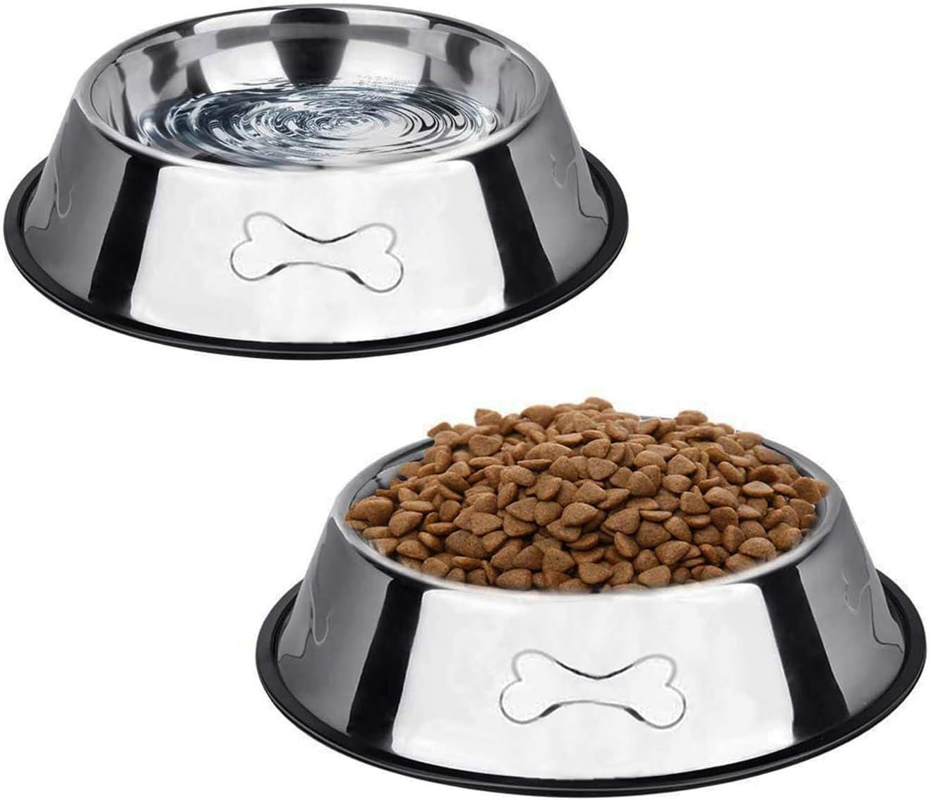 2 Stainless Steel Dog Bowls,Dog Feeding Bowls,Dog Food Plate Bowls With Non-slip Rubber Bases,Small Pet Feeder Bowls And Water Bowls (S- 350 ml/11.8oz)
