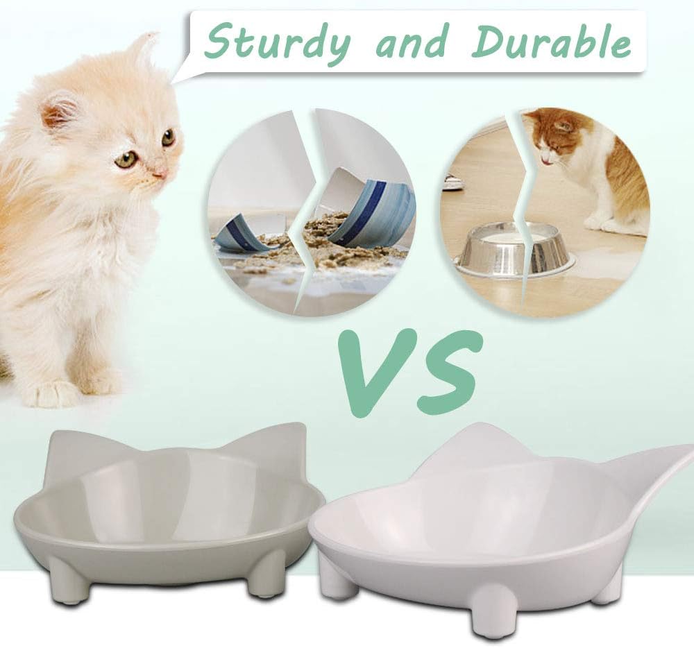 2 Pack Cat Bowls, Multi-purpose Pet Feeding Bowl, Anti-slip Cat Shaped Food and Water Feeder (White/Grey) - Image 3