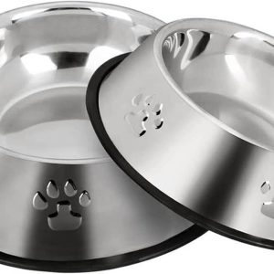 Stainless Steel Small Dog Bowls, Non-Slip Rubber Base, 2-Pack, 350 ml Each