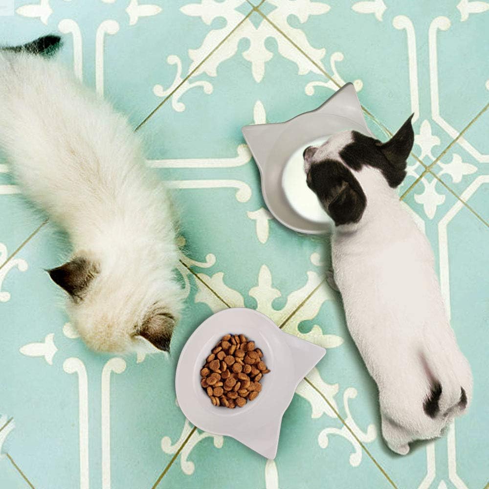 2 Pack Cat Bowls, Multi-purpose Pet Feeding Bowl, Anti-slip Cat Shaped Food and Water Feeder (White/Grey) - Image 5