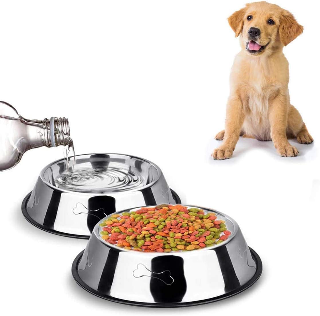 2 Stainless Steel Dog Bowls,Dog Feeding Bowls,Dog Food Plate Bowls With Non-slip Rubber Bases,Small Pet Feeder Bowls And Water Bowls (S- 350 ml/11.8oz) - Image 2