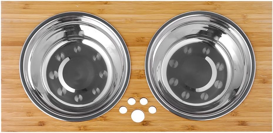 Elevated Bamboo Dog and Cat Food and Water Bowl Stand with 2 Stainless Steel Bowls, Anti-Slip Feet, 25.4 cm High - Image 8