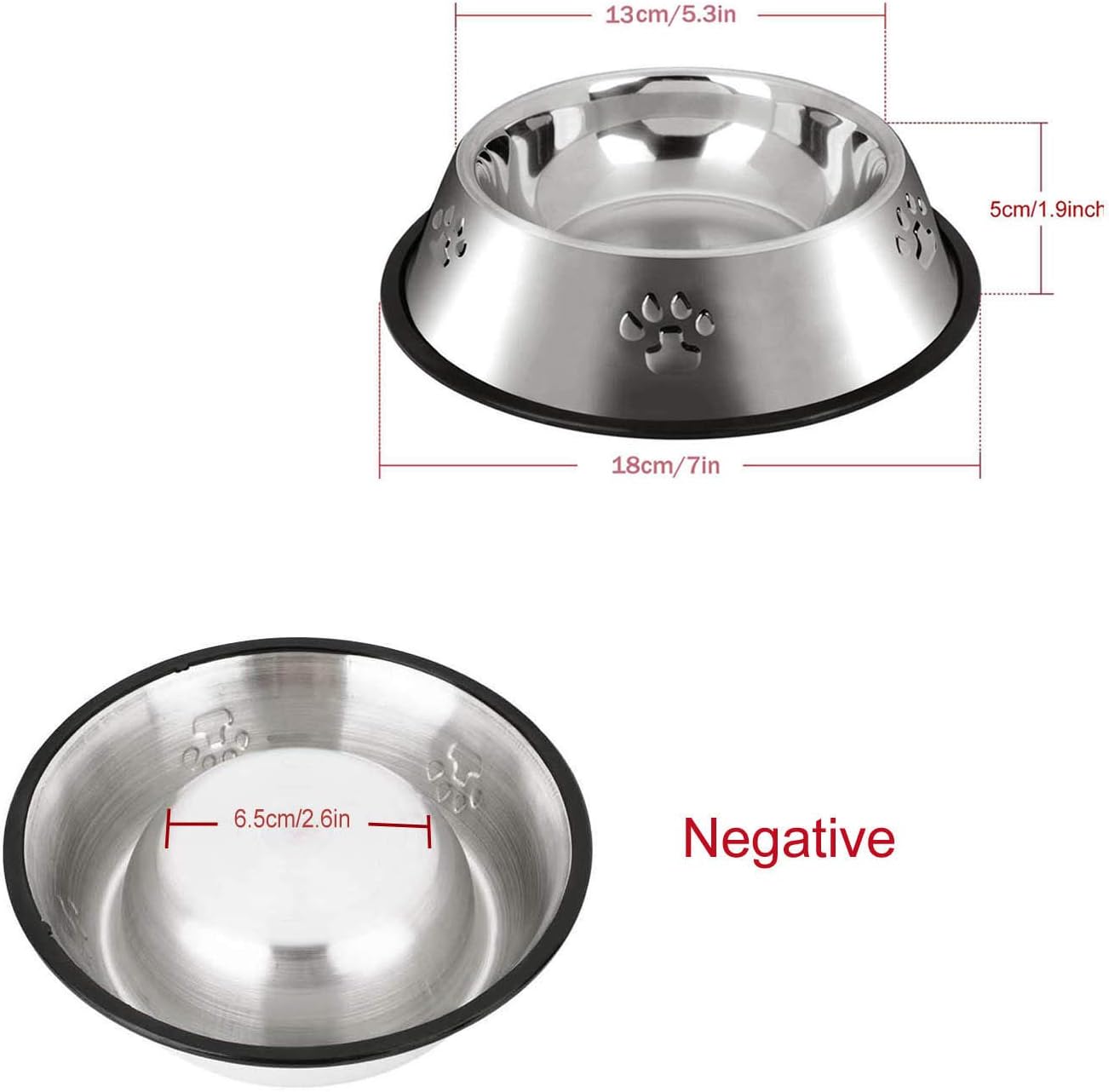 Stainless Steel Small Dog Bowls, Non-Slip Rubber Base, 2-Pack, 350 ml Each - Image 2