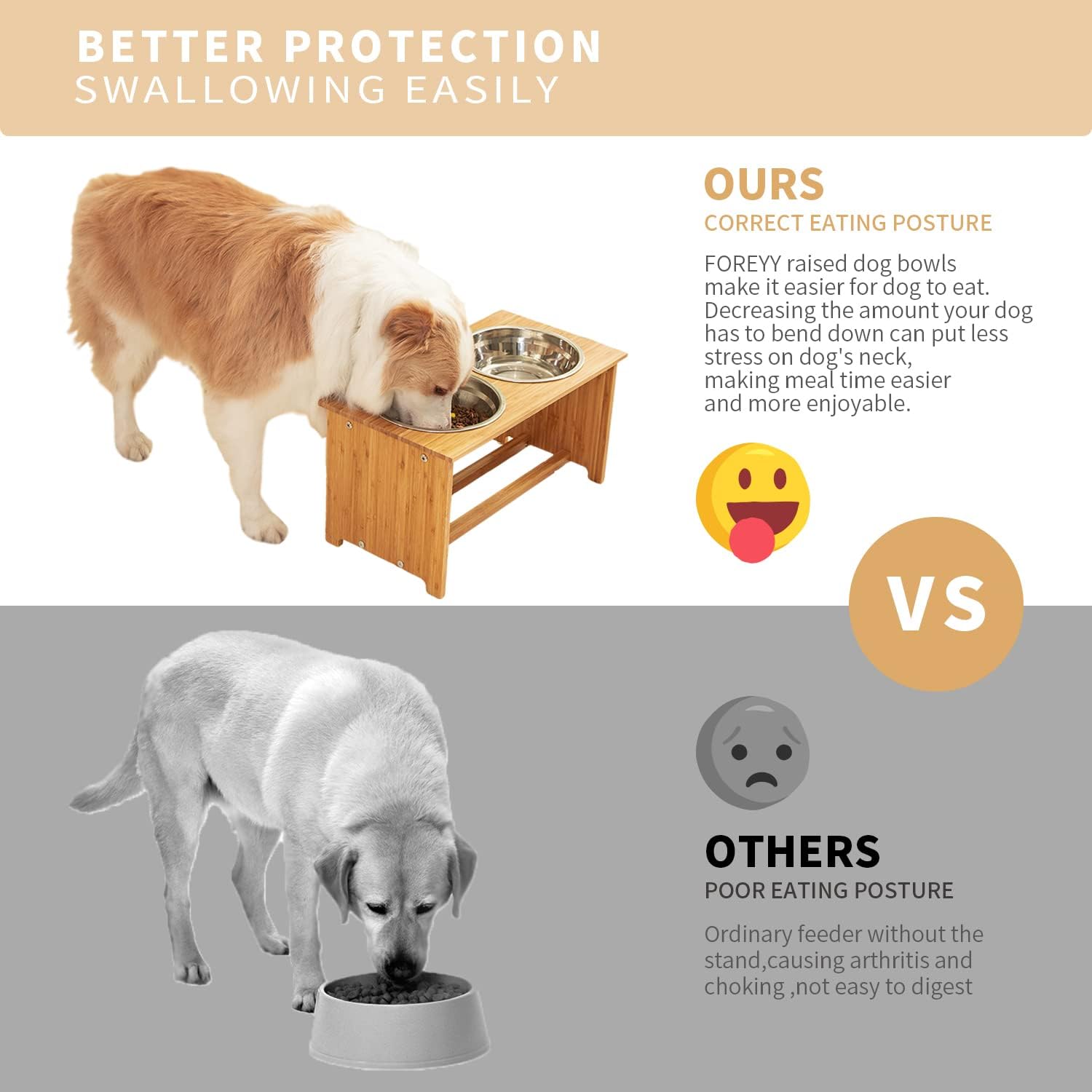 Elevated Bamboo Dog and Cat Food and Water Bowl Stand with 2 Stainless Steel Bowls, Anti-Slip Feet, 25.4 cm High - Image 5