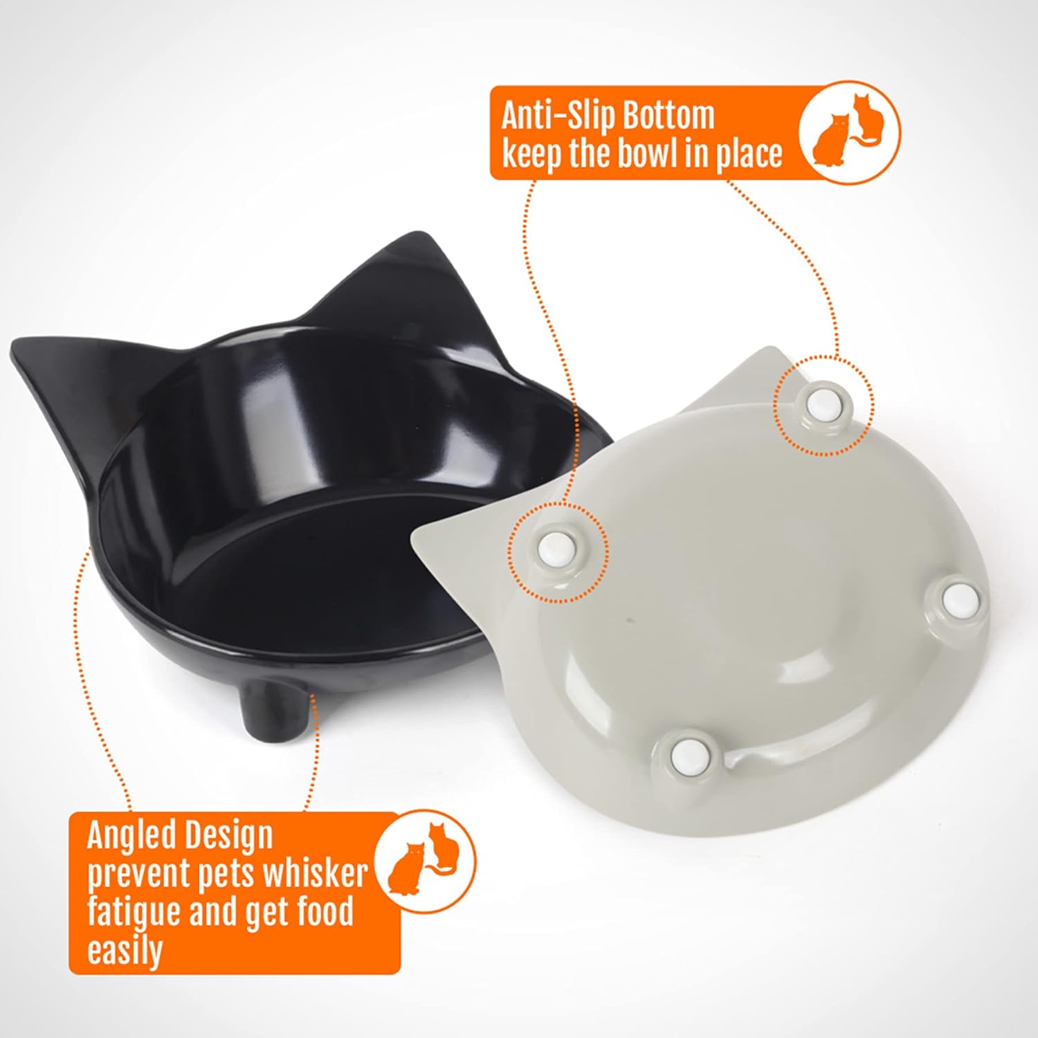 Cat Bowls, Anti-slip Multi-purpose Food and Water Bowl Set, 3-Pack - Grey/Black/White - Image 3