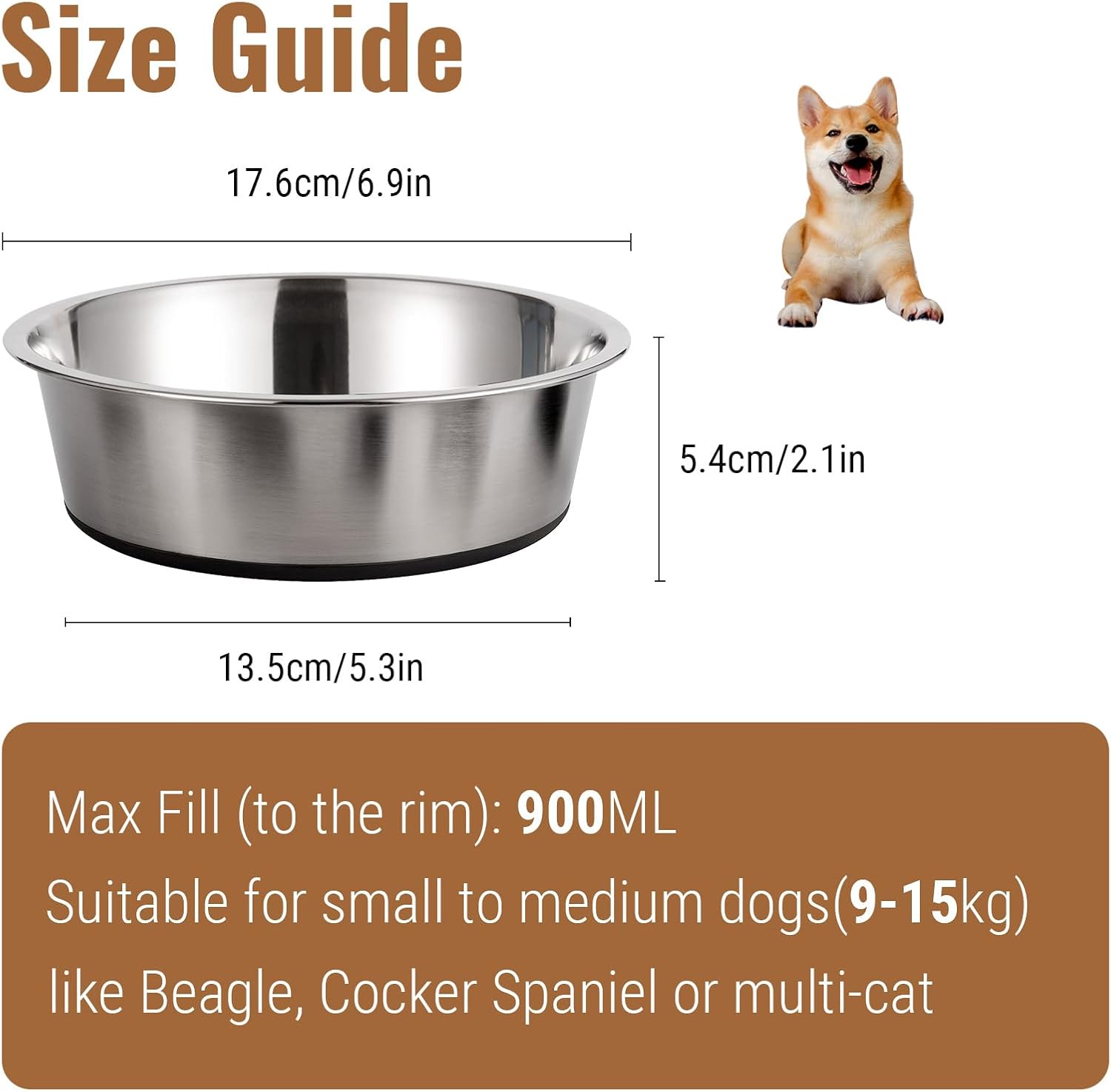 Stainless Steel Metal Dog Bowls, 900ml, 2 Pack - Image 2