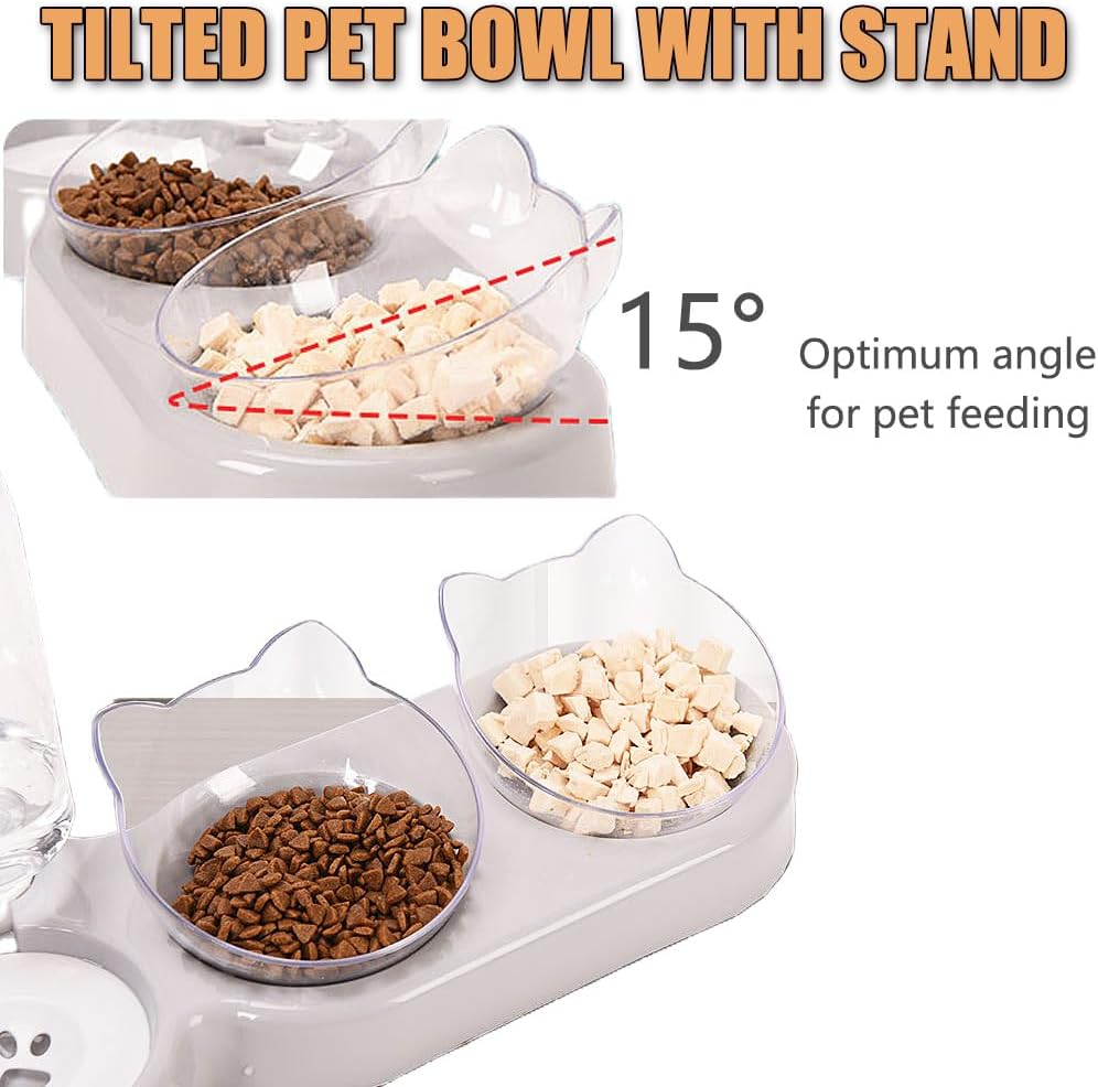3-In-1 Cat Food and Water Bowl Set with Stand and Water Dispenser for Small/Medium Dogs and Cats - Image 2