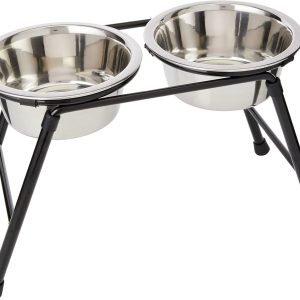 Double Feeder High Stand with 2 x 900 ml Stainless Steel Dishes, 220 mm Tall | Raised Double Dog Bowl | Durable Metal Frame | Easy Clean Removable Bowls