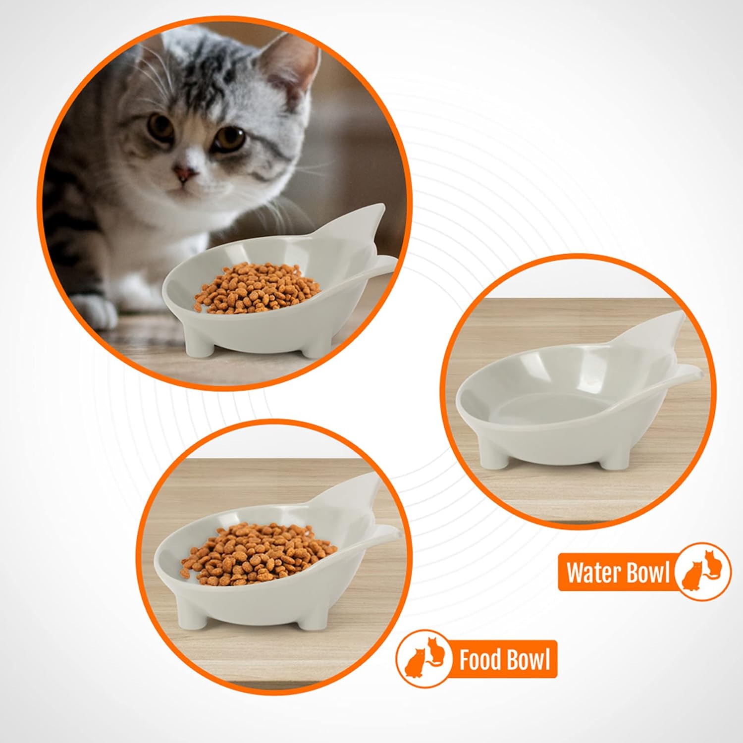 Cat Bowls, Anti-slip Multi-purpose Food and Water Bowl Set, 3-Pack - Grey/Black/White - Image 4
