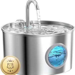Stainless Steel Cat Water Fountain, 2.2L, Visible Water Level