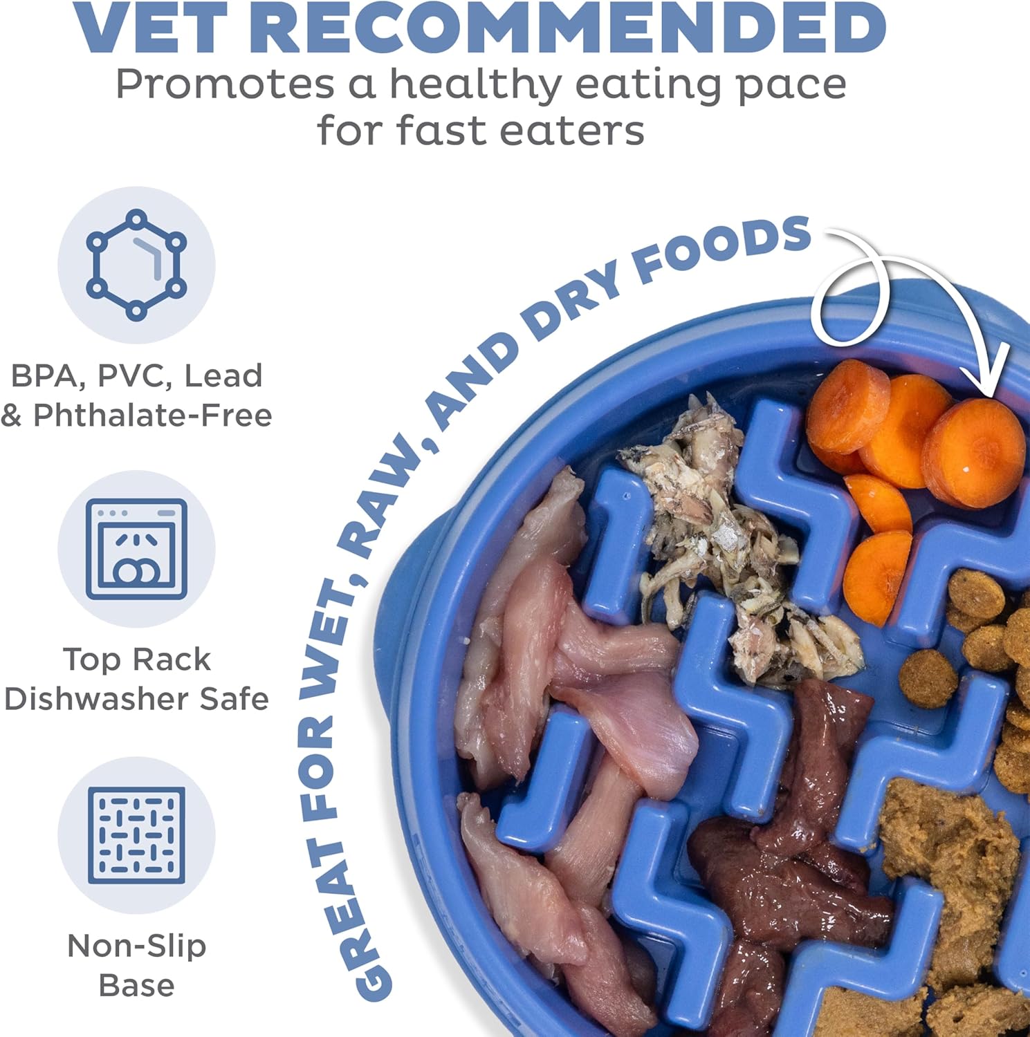 Slow Feeder Dog Bowl, Medium (Blue) - Slows Eating, Promotes Healthy Digestion, Slip Resistant - Image 3