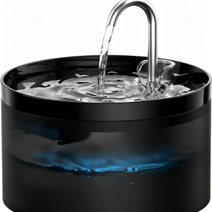 2L Cat Water Fountain, Super Silent, Built-In LED Light, Activated Carbon Filter, Translucent Tank, Waterer for Multiple Pets